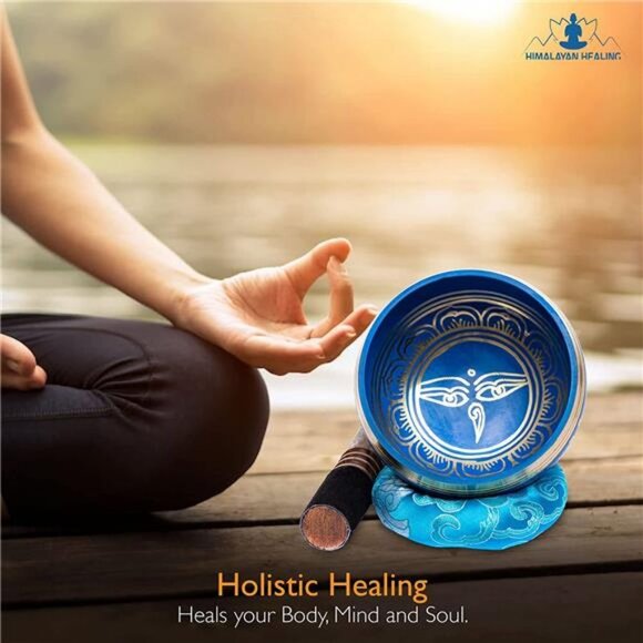 Tibetan Singing Bowls Set 4.2 inch (Blue Throat Chakra) - Picture 2 of 2